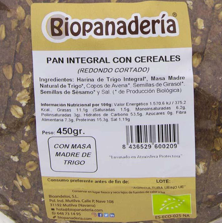 Pan Redondo de Trigo Integral con Cereales 450g Ecológico (Sin Cortar)