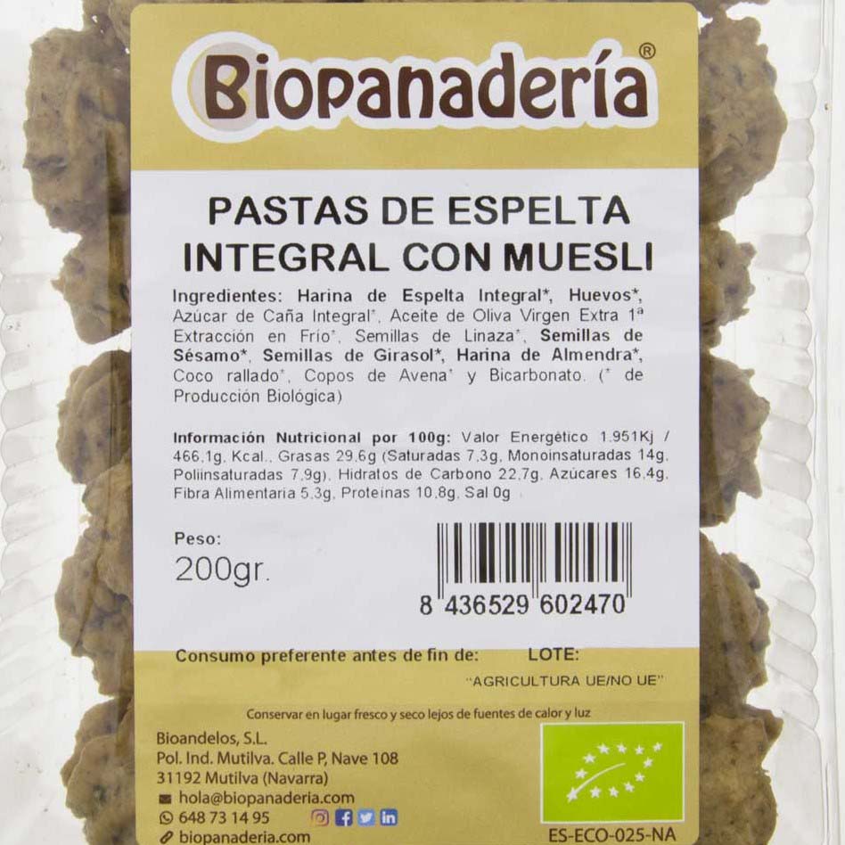 Pastas de Espelta Integral con Muesli Galletas Ecológicas