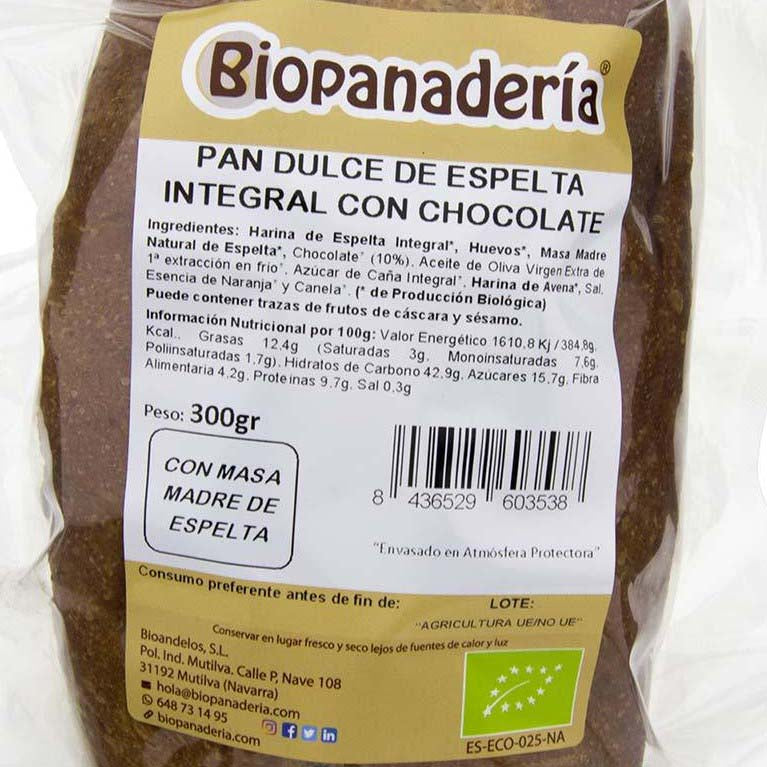 Pan Brioche de Espelta con Chocolate 300g Ecológico Artesano