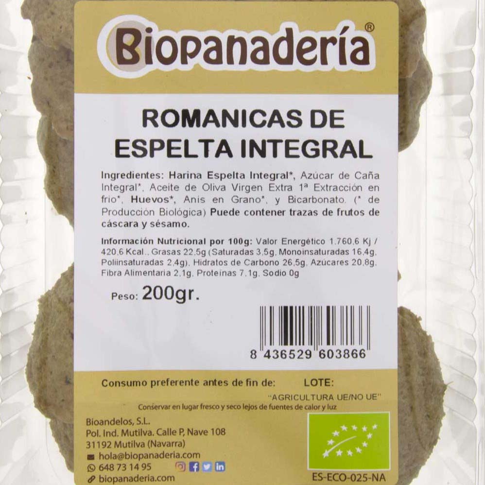 Romanicas de Espelta Integral 200g Biscoitos Orgânicos de Elaboração Artesanal