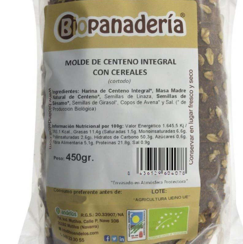 Pan de Molde de Centeno Integral con Cereales y Masa Madre Natural 450g Ecológico