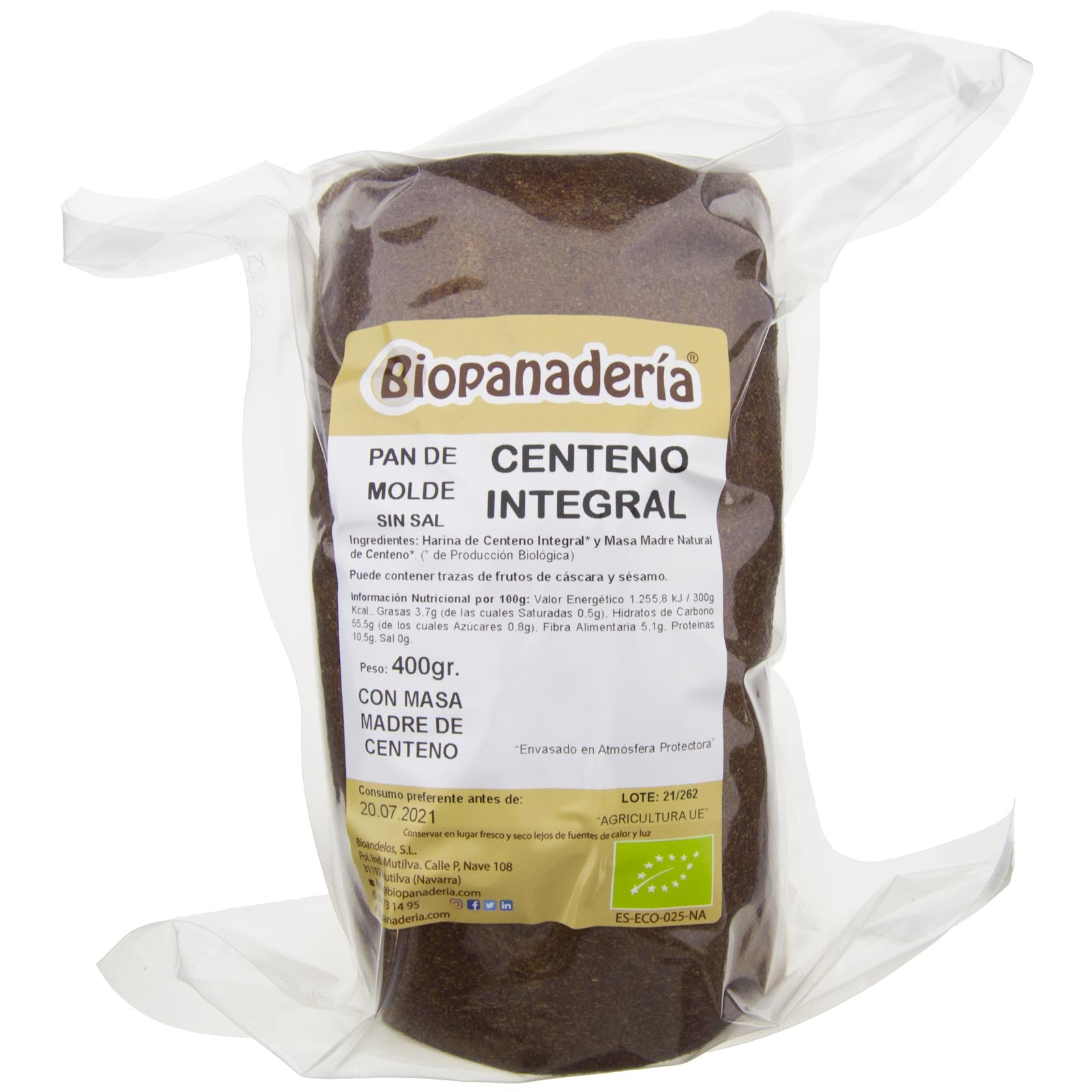 Integral rye mold bread without ecological salt (8 units x 400g) (uncut)