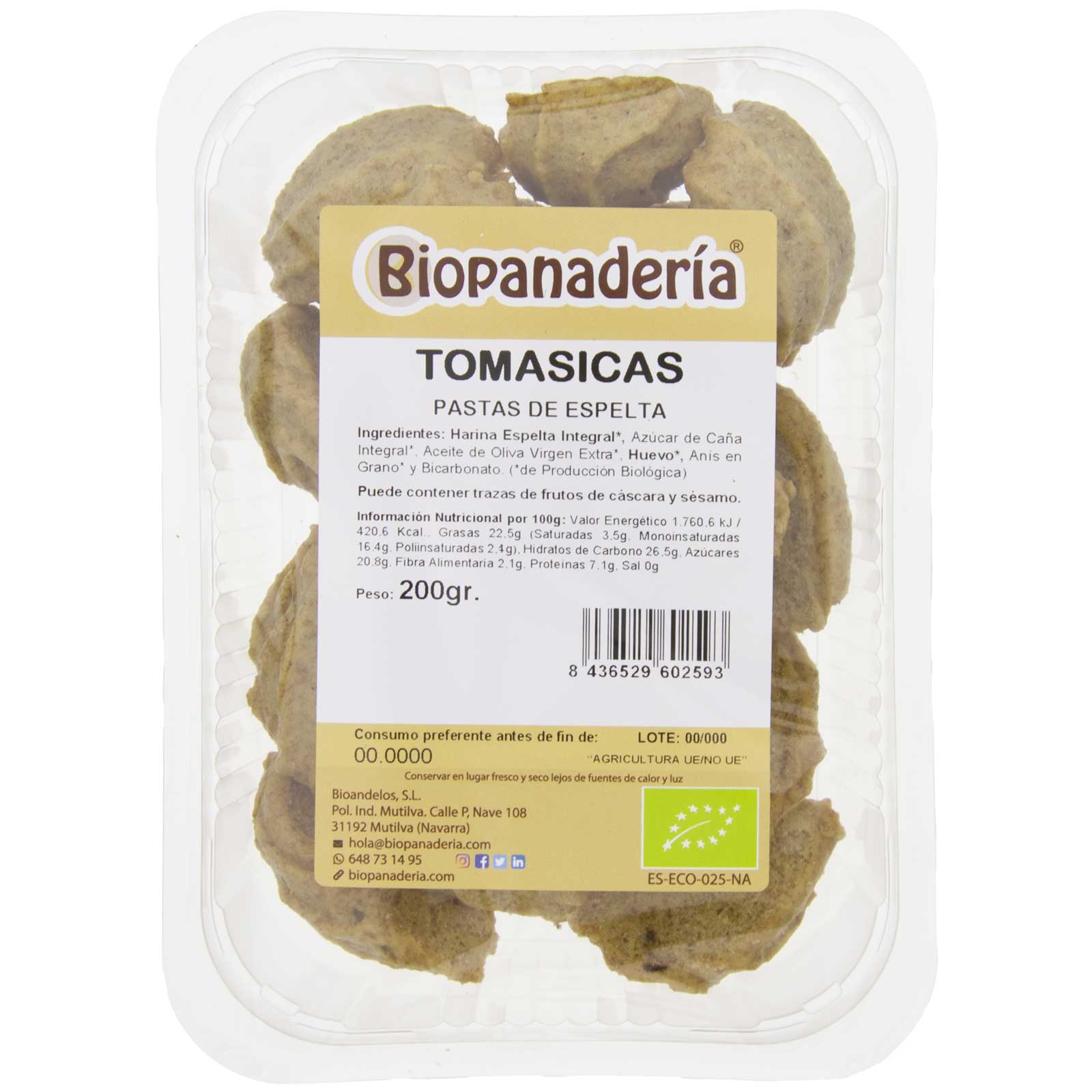 Tomasicas Espelta Integral 200g Biscoitos Orgânicos de Elaboração Artesanal