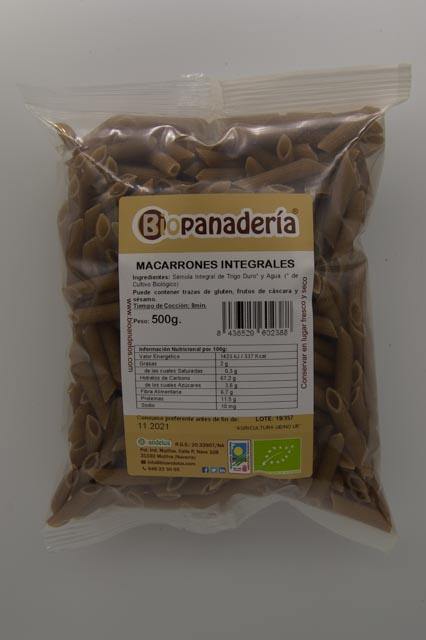 Macarrones Integrales Ecológicos 500 g Pasta Bioandelos 